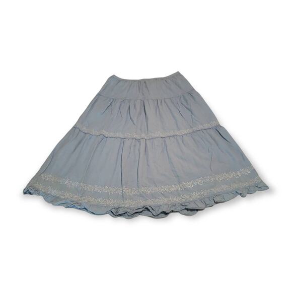 Vintage Bill Blass Jeans Light Blue Denim Embordered Floral Trim Flare Skirt - Picture 1 of 6